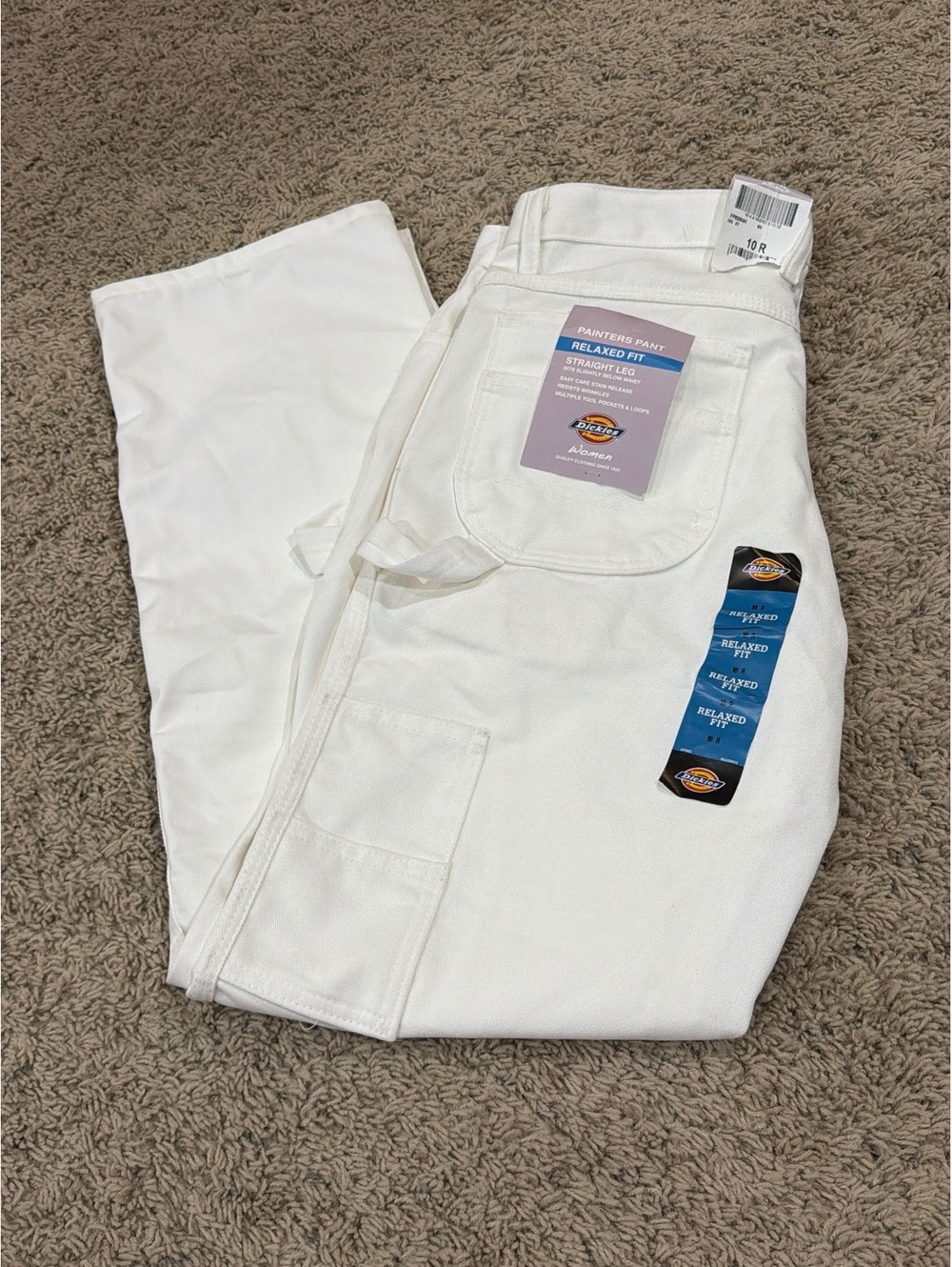 Dickies Women's Relaxed Fit 34 x 33 White Painters Pants Size 10R